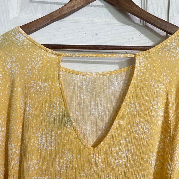 Daytrip Womens Yellow Abstract Dot Keyhole Back Long Sleeve Boho Blouse Medium - Picture 6 of 8